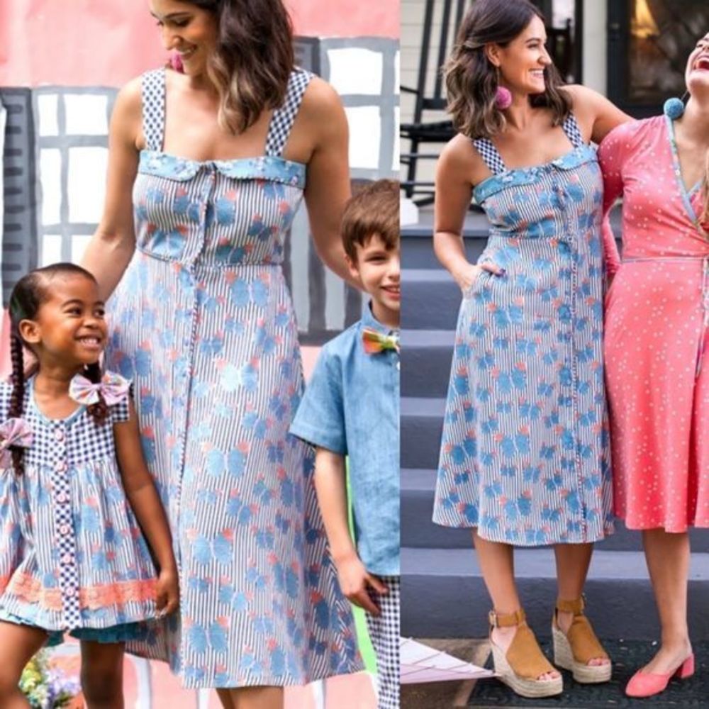 Wildflowers Blue and Pink Striped Midi Dress